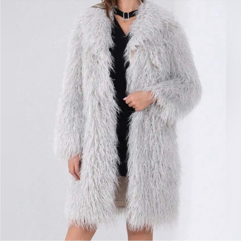 Light grey Mongolian faux fur midi Coat small